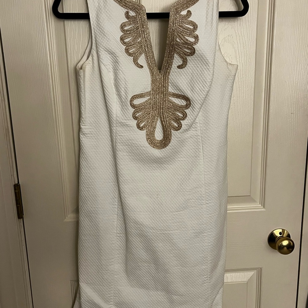 Elegant White Dress with Gold Embroidery